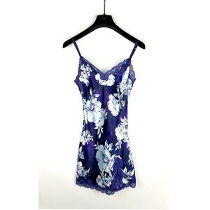 Vintage Victoria’s Secret Lingerie Satin Floral Print Slip Dress in Blue - XS/S